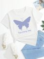 Girls' (big) Butterfly Print Short Sleeve Casual T-shirt