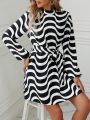 Women'S Wavy Striped Belted Dress