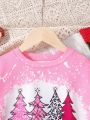 SHEIN Tween Girl Christmas Tree & Letter Graphic Drop Shoulder Sweatshirt