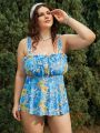 SHEIN Swim Mod Plus Size Women's Floral Printed Vest Style Bikini Set