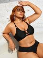 SHEIN Swim BAE Plus Size Crossed Hollow Out Halter Cami Bikini Top