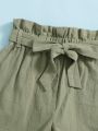 SHEIN Girls Striped Tank Top & Paperbag Waist Belted Shorts Set