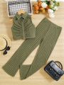 SHEIN Kids HYPEME Girls' Vintage Simple Rib Knit Solid Color Sleeveless Jumpsuit With Long Pants