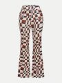 SHEIN X Elena Grib Plaid Print Flare Leg Pants