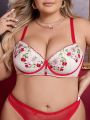 Large Size Embroidered Underwire Bra (Valentine'S Day)