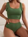 SHEIN Swim Basics Tie Shoulder High Waisted Bikini Swimsuit