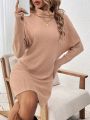 SHEIN LUNE Ribbed High Neck Long Sleeve Sweater Dress