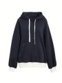 Dazy-Less Color Blocked Kangaroo Pocket Raglan Sleeve Hoodie