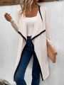 Colorblock Waterfall Collar Open Front Jacket With Contrast Trims