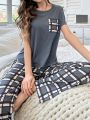 Checked Short Sleeve Women's Pajama Set