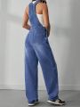 Women'S Casual Denim Overalls With Slanted Pockets