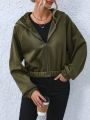 SHEIN LUNE Fleece Lined Warm Hooded Jacket With Drop Shoulder Sleeve