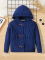 SHEIN Toddler Boys' Casual Slim Fit Long Sleeve Hooded Sweater Cardigan