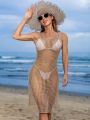 SHEIN Swim Vcay Hollow Out Knit Cover Up