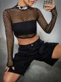 SHEIN Coolane Women's Short Cropped Fishnet T-shirt