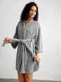 SHEIN Leisure Drop Shoulder Belted Teddy Lounge Robe