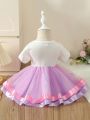 Baby Girls' Cute Cartoon Letter Printed Poofy Tulle Dress Formal Outfit