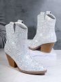 Women's Fashion Rhinestone Decor Ankle Boots And Short Boots