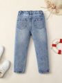 Young Girl Butterfly Embroidery Straight Leg Jeans