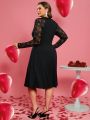 EMERY ROSE Valentine's Day Plus Size Lace Splicing Raglan Sleeve Dress