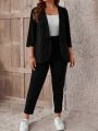 SHEIN LUNE Plus Shawl Collar Open Front Blazer & Pants