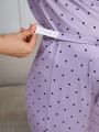 Maternity Polka Dot Print Short Sleeve Top With Rolled Edges And Long Pants Sleepwear Set