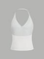 SHEIN Kids HYPEME Tween Girls' Sporty Knit Solid Halter Neck Vest 3pcs/set With Multiple Colors