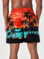 Men's Coconut Tree Print Drawstring Beach Shorts