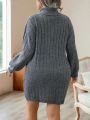 SHEIN Privé Plus Turtleneck Lantern Sleeve Sweater Dress Without Belt