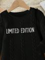 Young Girl Letter Graphic Cable Knit Dress