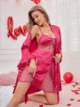 Women's Patchwork Lace Camisole Dress And Robe Set