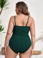 SHEIN Swim Basics Plus Size Solid Color Hollow Out One-Piece Swimsuit