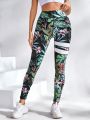 SHEIN Yoga Floral Women'S Palm Tree Print Athletic Leggings