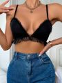 Contrast Mesh Ruffle Trim Bralette