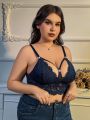 Plus Size Women'S Wireless Lace Bralette With Hollow Out Design