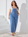 SHEIN Privé Plus Size Women's Denim Overalls Jumpsuit