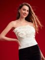 MOTF PREMIUM WOMEN'S KNITTED MULTI-LAYER RUFFLE LACE DECORATED STRAPLESS TOP