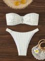 SHEIN X Lily May Mac Women's Solid Color Bandeau Bikini Set With Ring Detail And High Waisted Bottoms