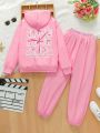 Tween Girls Letter Print Hoodie And Sweatpants Set