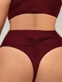 SHEIN Swim Basics Plus Size Plain Color Ruffled Swimsuit Bottom