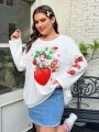 SHEIN Qutie Plus Size Women's Strawberry Cartoon Character Printed T-Shirt