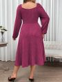 SHEIN Frenchy Plus Size Lantern Sleeve Ribbed Knit Bodycon Dress