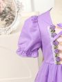 Baby Girls' Spring Summer Languid Flowers Mesh Princess Style Purple Dress