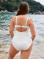 SHEIN Swim Basics Plus Size Cross Hollow Out Detail One Piece Swimsuit