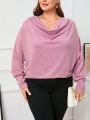 SHEIN Privé Plus Size Solid Loose Cowl Neck Long Sleeve Casual T-shirt