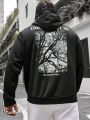 SHEIN Knitted Casual Hoodie With Print On The Back (For Plus Size Men)