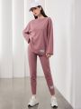 SHEIN Mulvari 2pcs/Set Round Neck Long Sleeve T-Shirt And Leggings