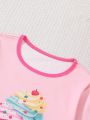 SHEIN Kids Nujoom Tween Girls Ice Cream Print Tight Pajamas Set