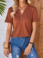 EMERY ROSE Notched Neckline Button Decorated T-shirt