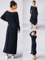 GLOWMODE Ribbed Silky Modal Off-Duty Boatneck Side Slit Dress